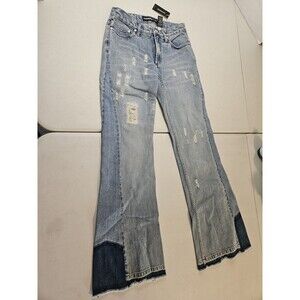 Y2K Express Patch Jeans Bootcut 1/2 Reg Style 1932 Fades Distressed NWT New